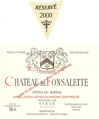 Rayas Chateau de Fonsalette Cotes du Rhone Cuvee Reserve Syrah 2000
