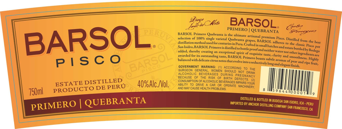 Barsol Pisco Pimero Quebranta 750mL
