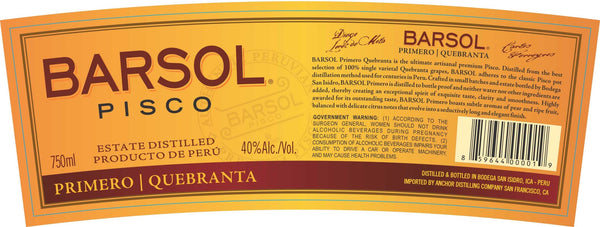 Barsol Pisco Pimero Quebranta 750mL