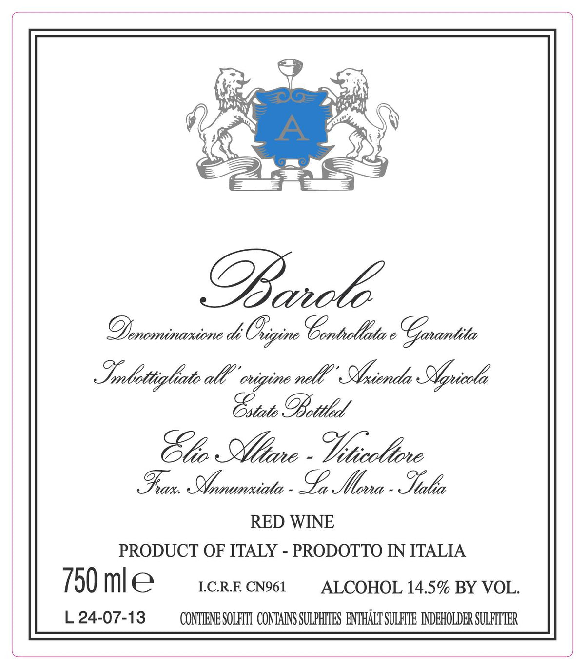 Elio Altare Barolo Unoperuno 2013