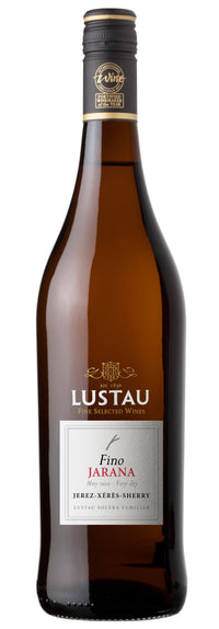 Bottle of Lustau Fino Jerez Sherry on a white background