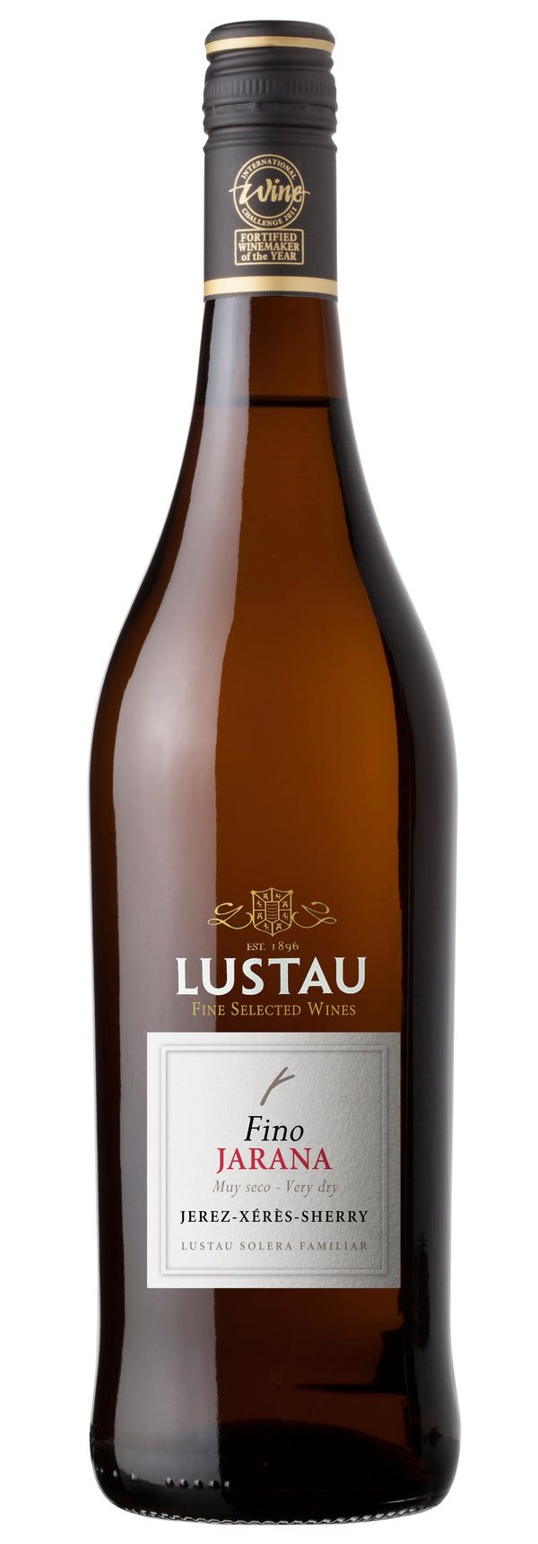 Bottle of Lustau Fino Jerez Sherry on a white background