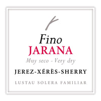 Fino Jarana sherry label with brand name and product details on a white background