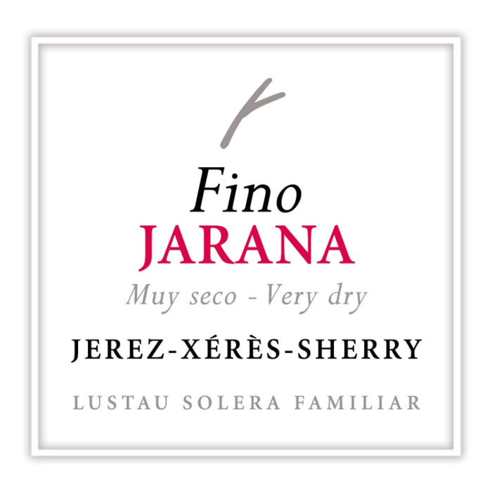 Fino Jarana sherry label with brand name and product details on a white background