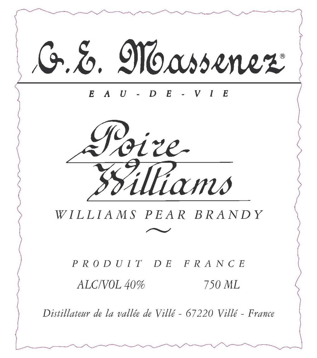 Massenez Poire Williams Pear Brandy 750mL