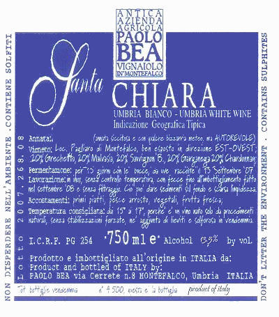 Paolo Bea Santa Chiara Bianco Umbria IGT 2020