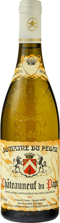 Bottle of Châteauneuf-du-Pape wine with a prominent label featuring a coat of arms.