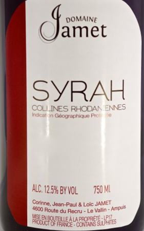 Jamet Syrah Collines Rhodaniennes IGP 2018