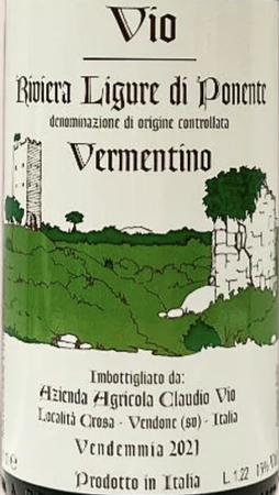 Azienda Claudio Vio Vermentino Riviera Ligure di Ponente 2023