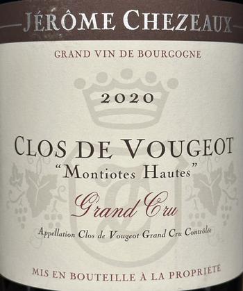 Jerome Chezeaux Clos de Vougeot Grand Cru Montiotes Hautes 2020