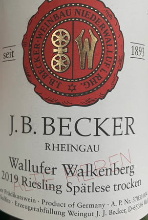 J.B. Becker Alte Reben Riesling Spatlese Trocken Wallufer Walkenberg 2021