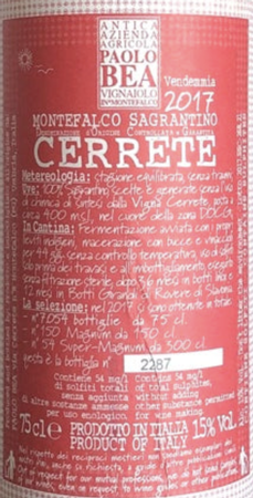 Paolo Bea Cerrete Montefalco Sagrantino 2017