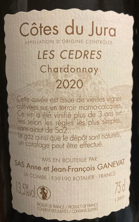 Anne et Jean-Francois Ganevat Les Cedres Chardonnay 2020