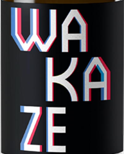 Black bottle with 'WAKAZE' text in white, red, and blue