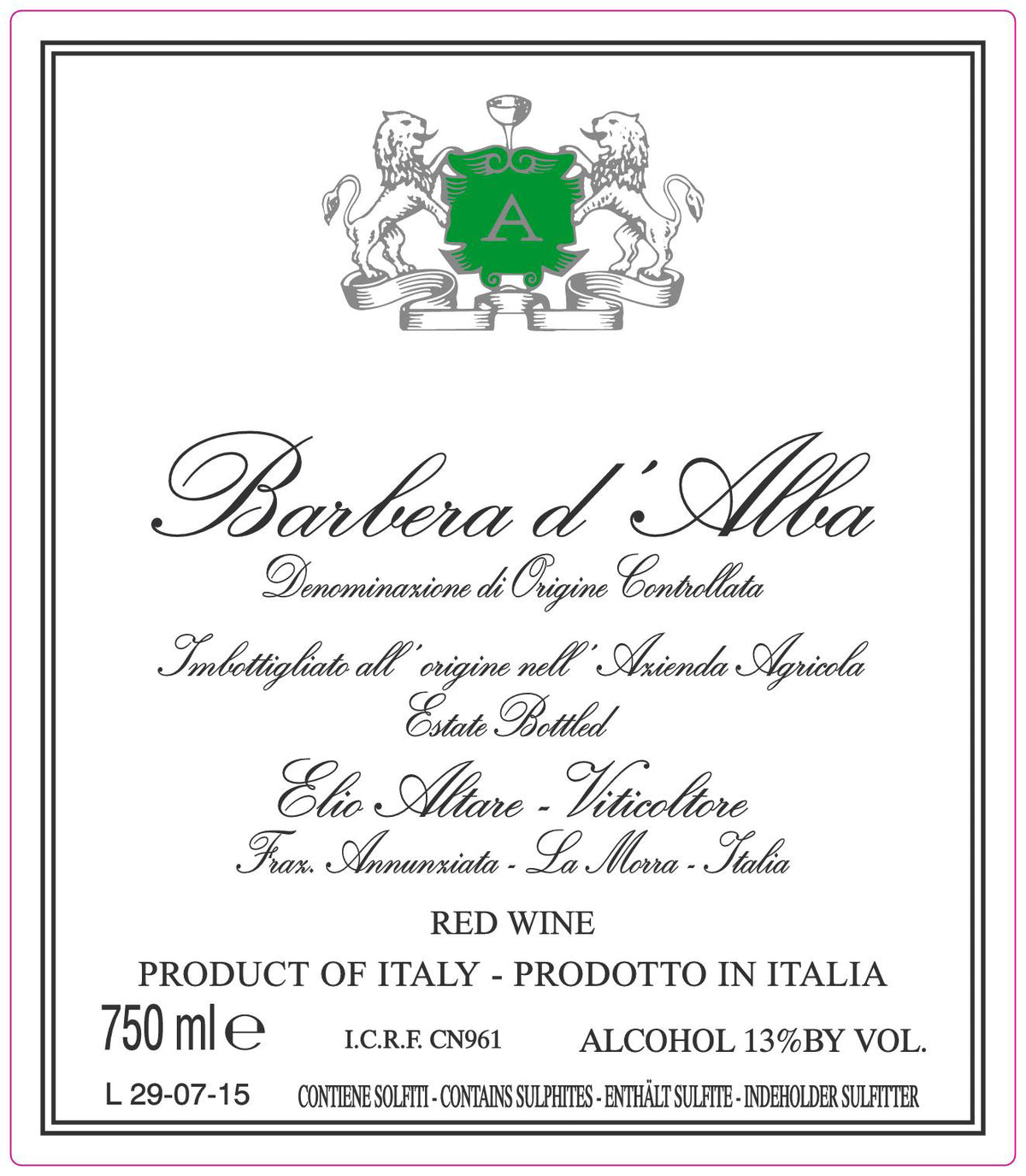 Elio Altare Barbera d'Alba 2018