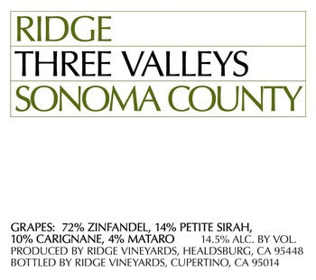 Ridge Zinfandel Three Valleys Sonoma Coast 2022